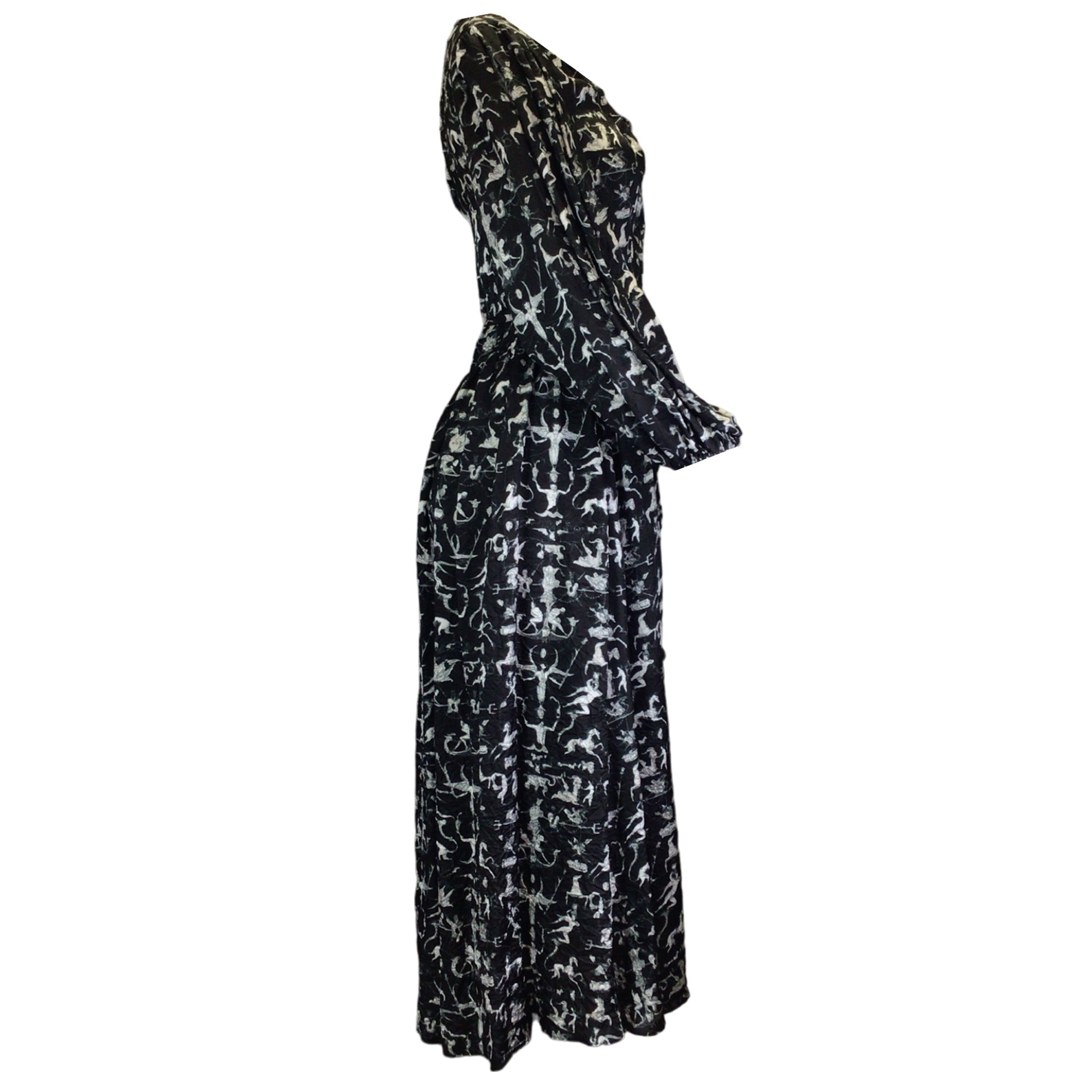 Patou Black / White Fairy Tale Print Buttoned Maxi Dress