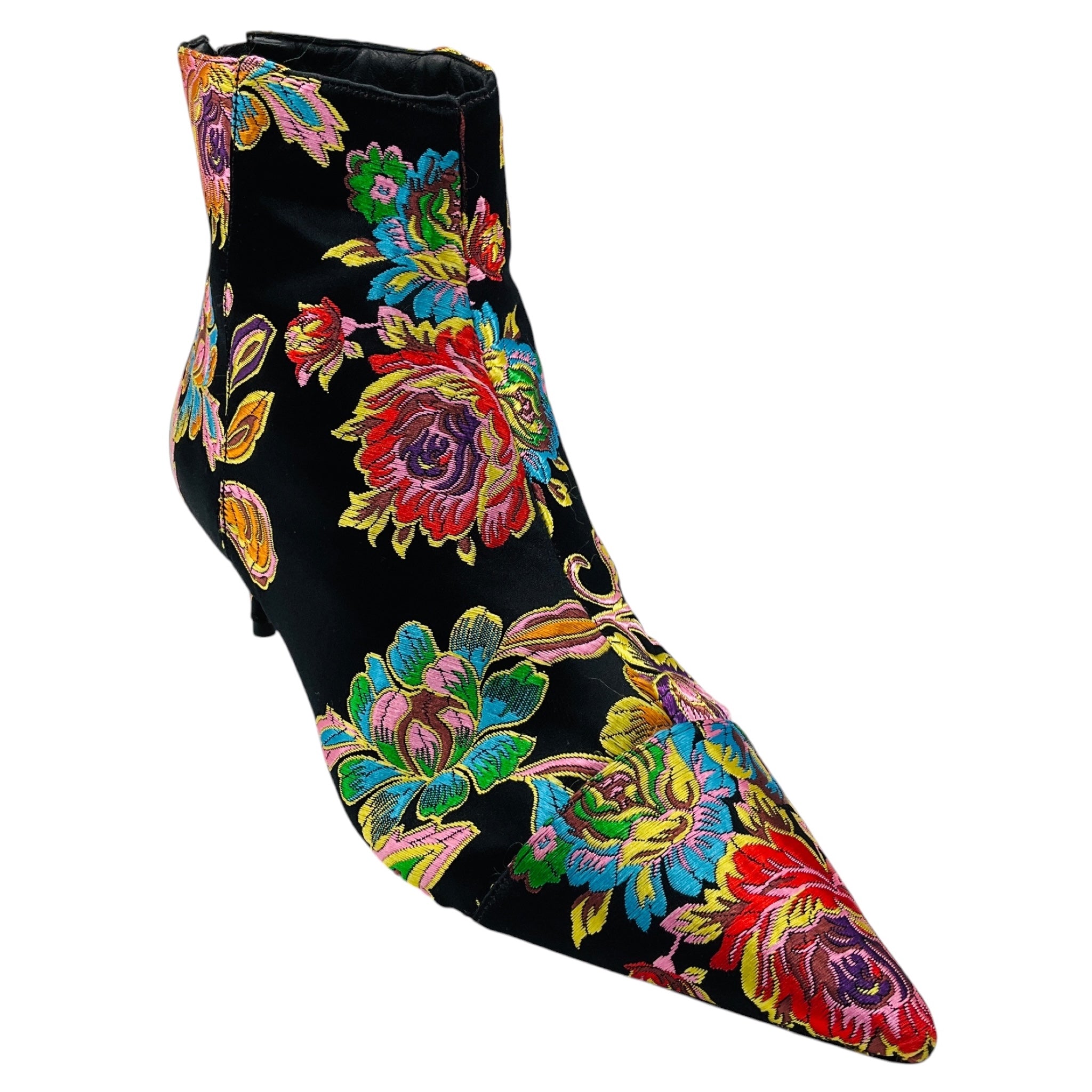 Alexandre Birman Black Multi Floral Jacquard Satin Ankle Boots