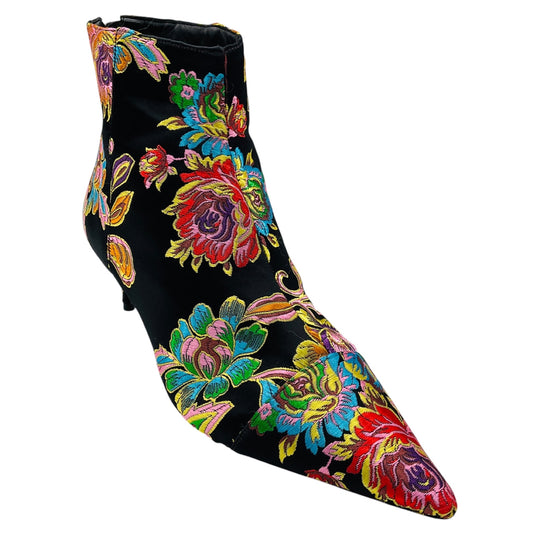 Alexandre Birman Black Multi Floral Jacquard Satin Ankle Boots
