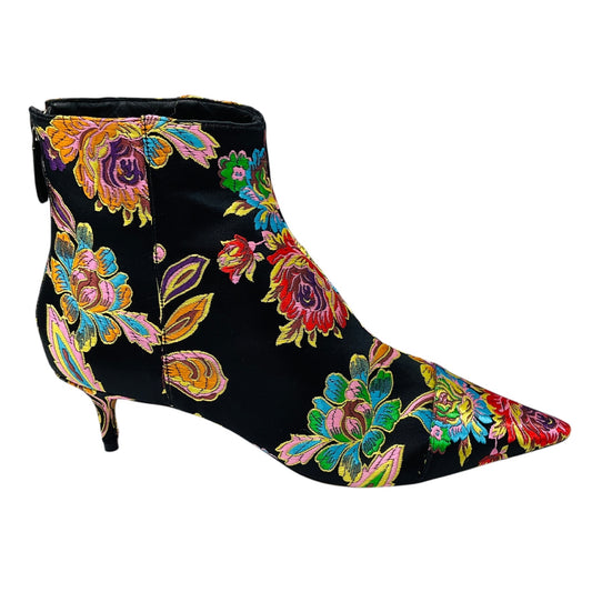 Alexandre Birman Black Multi Floral Jacquard Satin Ankle Boots