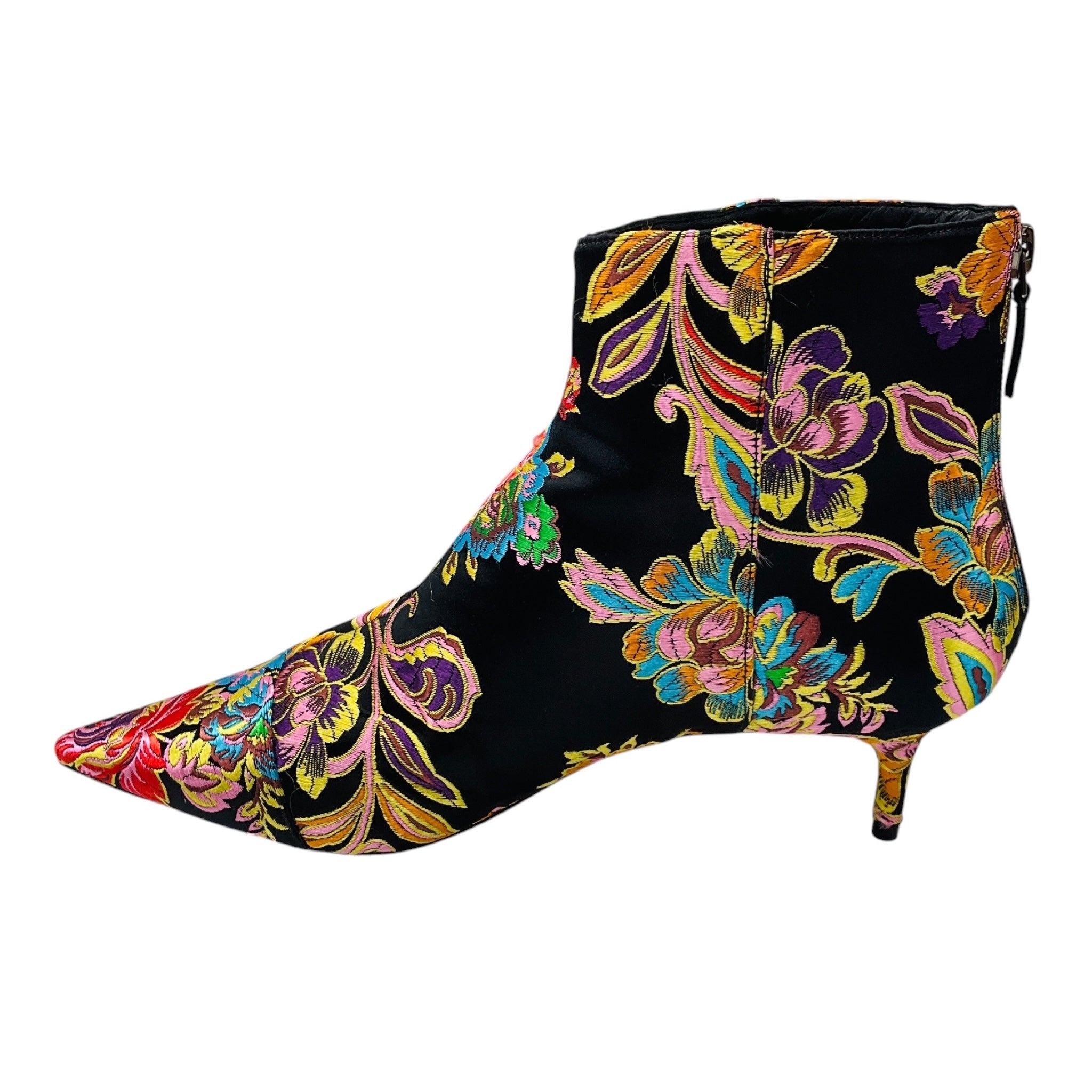 Alexandre Birman Black Multi Floral Jacquard Satin Ankle Boots