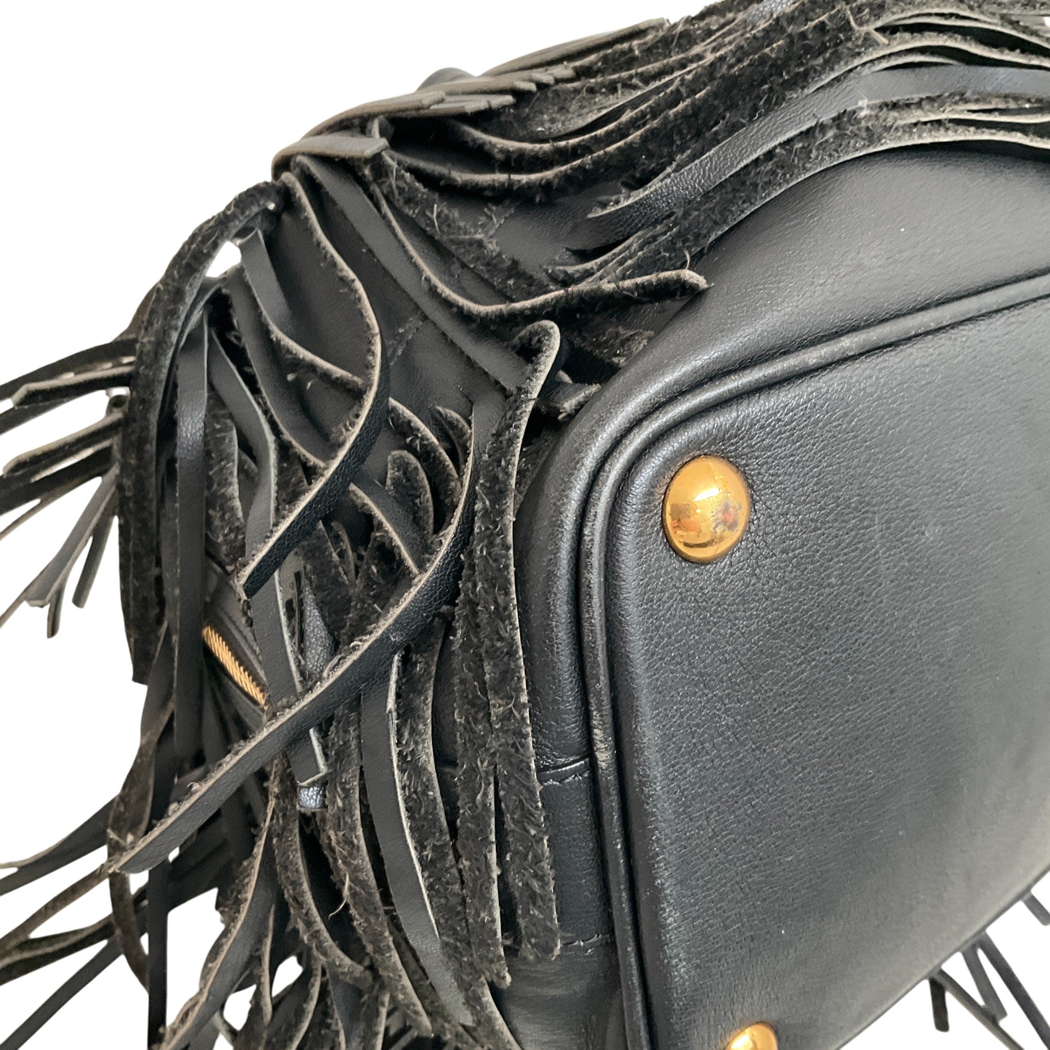 Saint Laurent Black Leather Fringe Emmanuelle Shoulder Bag