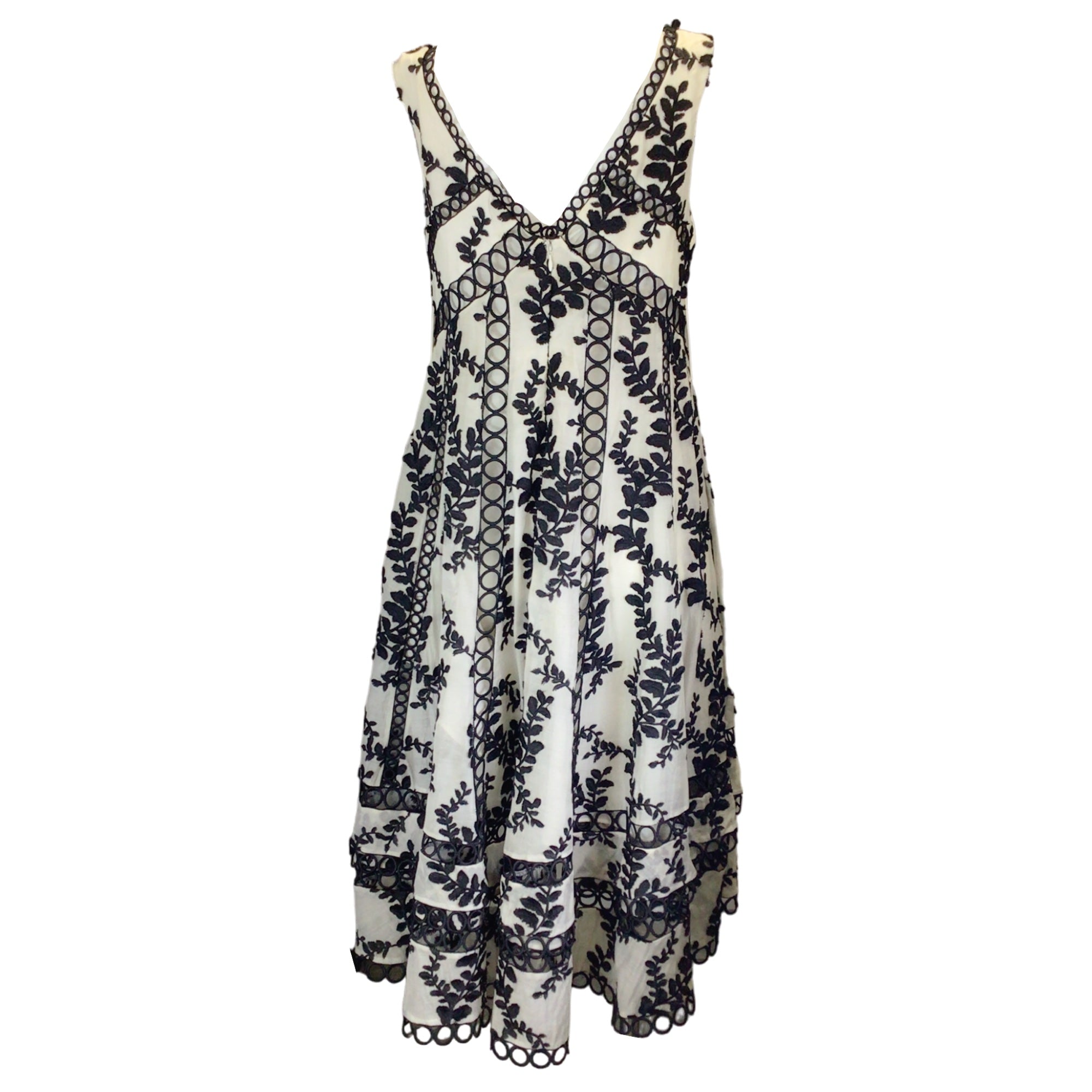 Zimmermann Ivory / Black Embroidered Cotton Dress