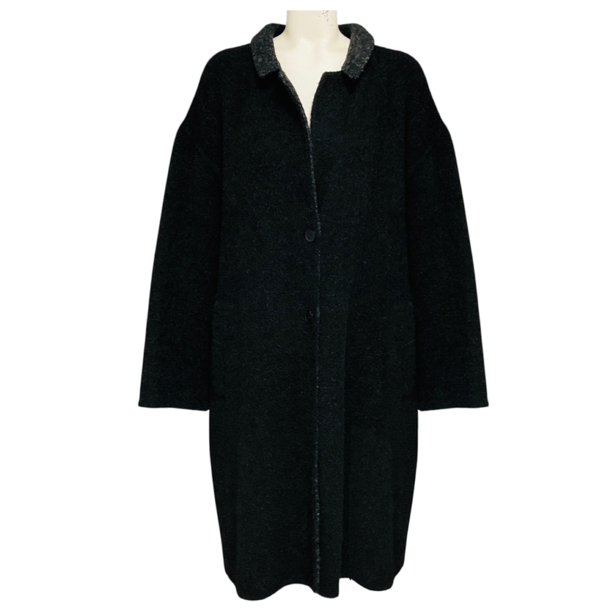 Givenchy Dark Charcoal Grey / Black Contrasting Lapel Single Breasted Alpaca Fur Coat