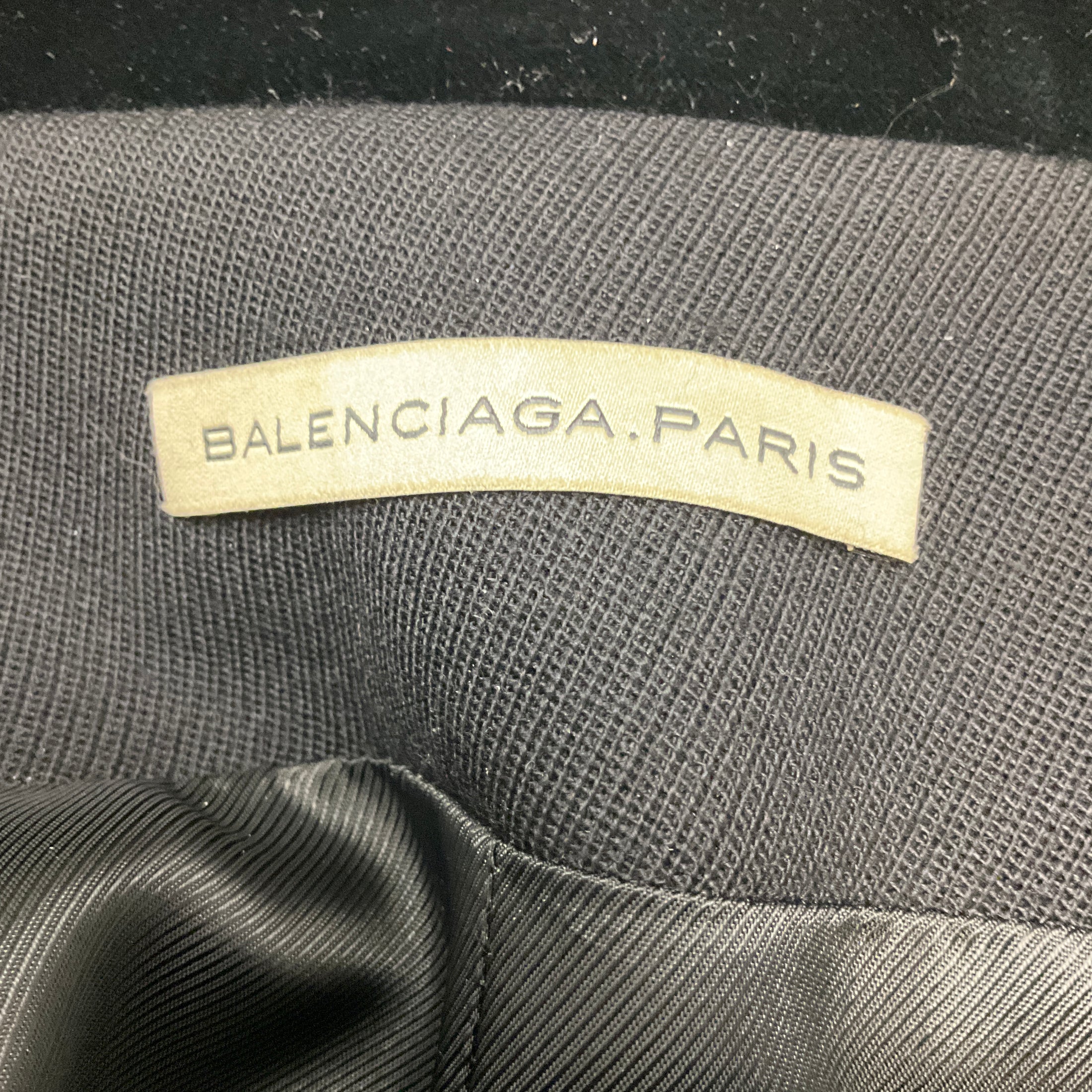 Balenciaga Black Double Breasted Mid Length Coat with Velvet Collar