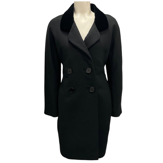 Balenciaga Black Double Breasted Mid Length Coat with Velvet Collar