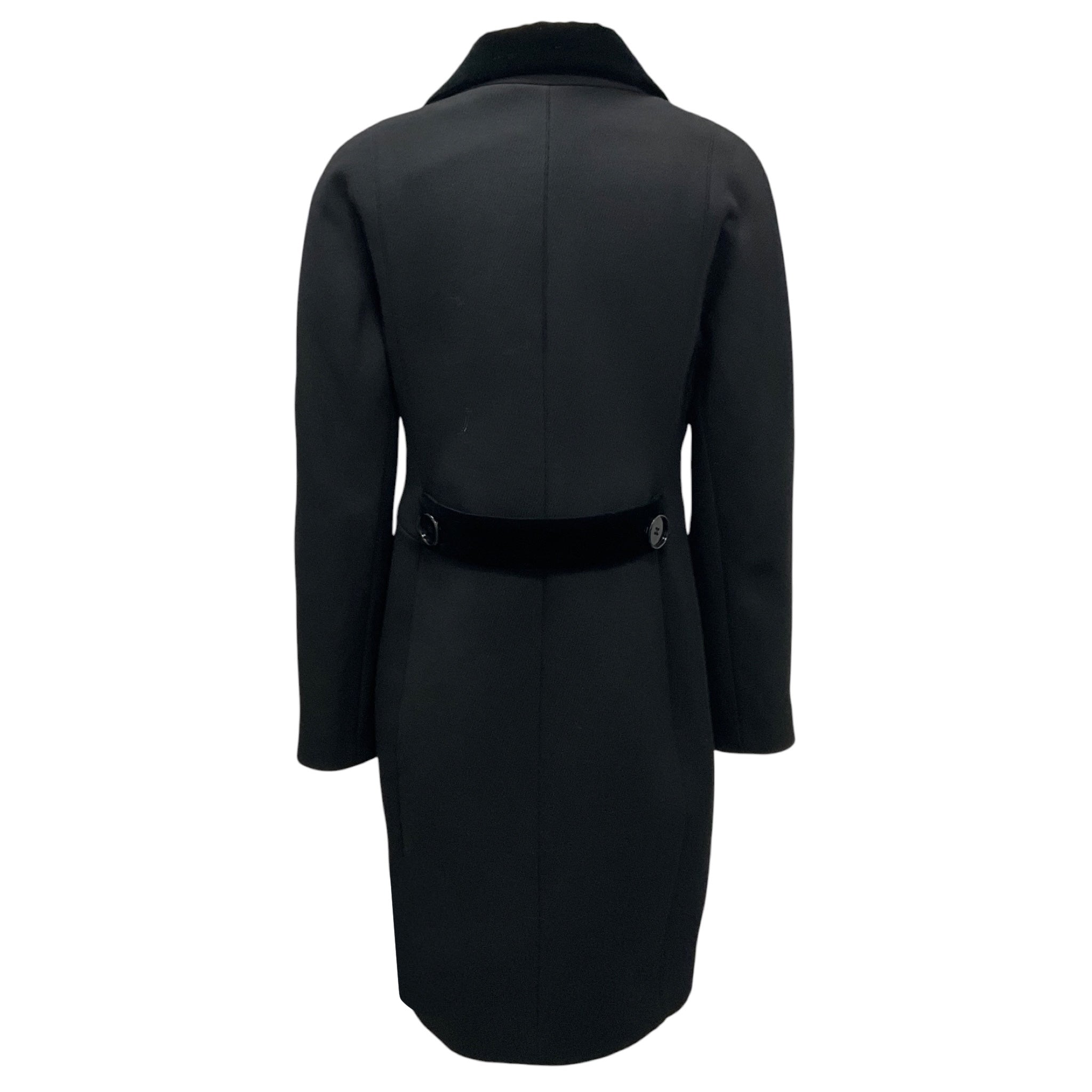 Balenciaga Black Double Breasted Mid Length Coat with Velvet Collar
