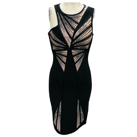 Herve Leger Black Sunburst Sequin Embellished Halle Bandage Bodycon Cocktail Dress