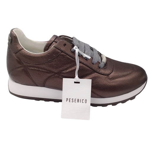 Peserico Brown Metallic Low-Top Leather Sneakers