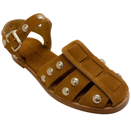 Freda Salvador Nut Brown Suede Sera Fisherman Sandals with Gold Studs
