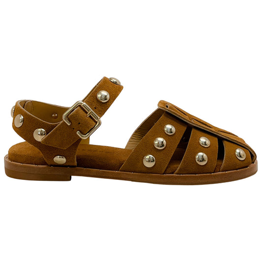 Freda Salvador Nut Brown Suede Sera Fisherman Sandals with Gold Studs