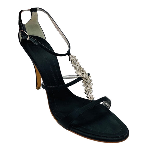 Giuseppe Zanotti Black Crystal Embellished Strappy Satin Sandals