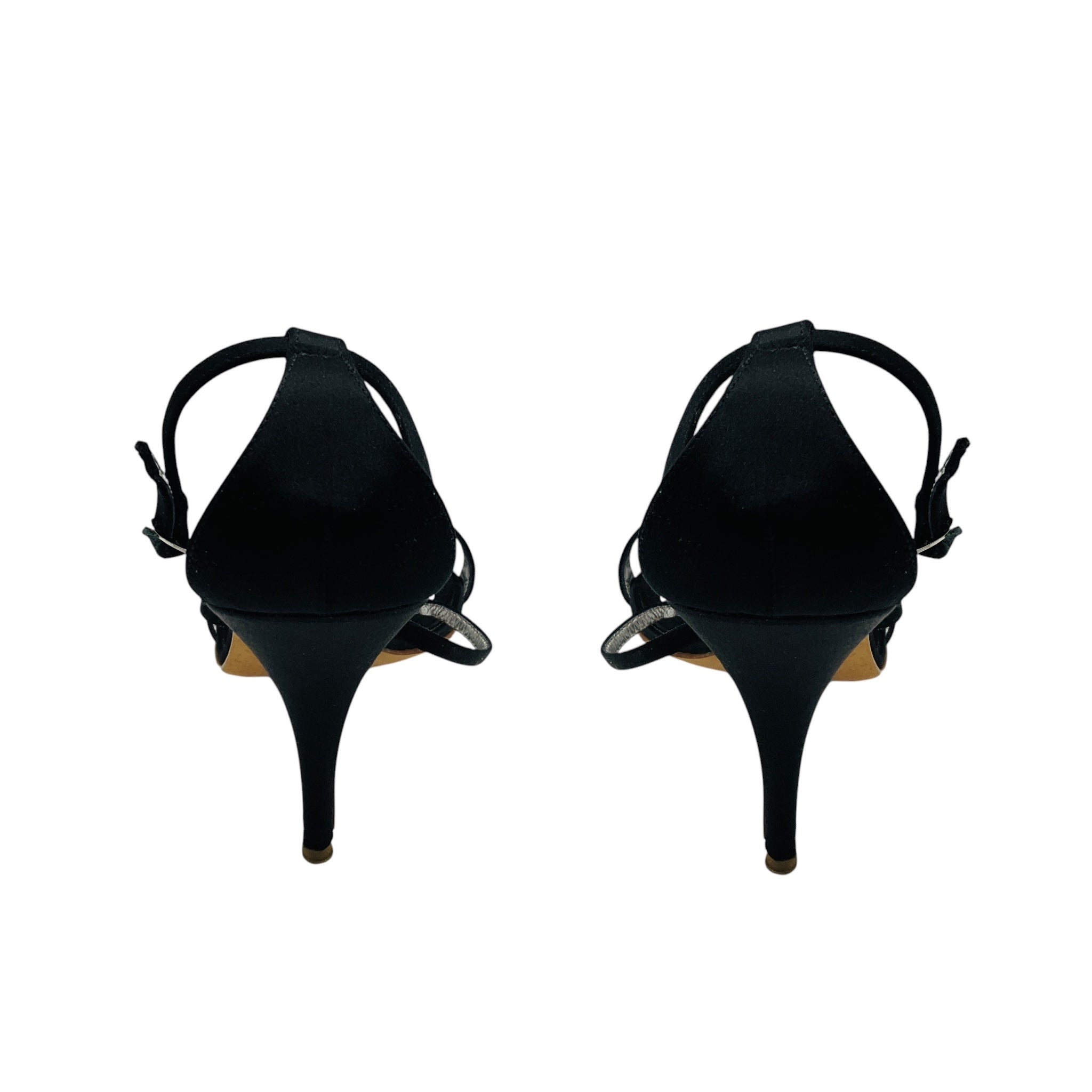 Giuseppe Zanotti Black Crystal Embellished Strappy Satin Sandals