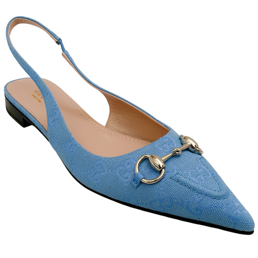 Gucci Light Blue GG Horsebit Singback Flats
