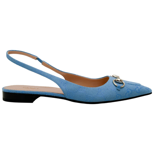 Gucci Light Blue GG Horsebit Singback Flats