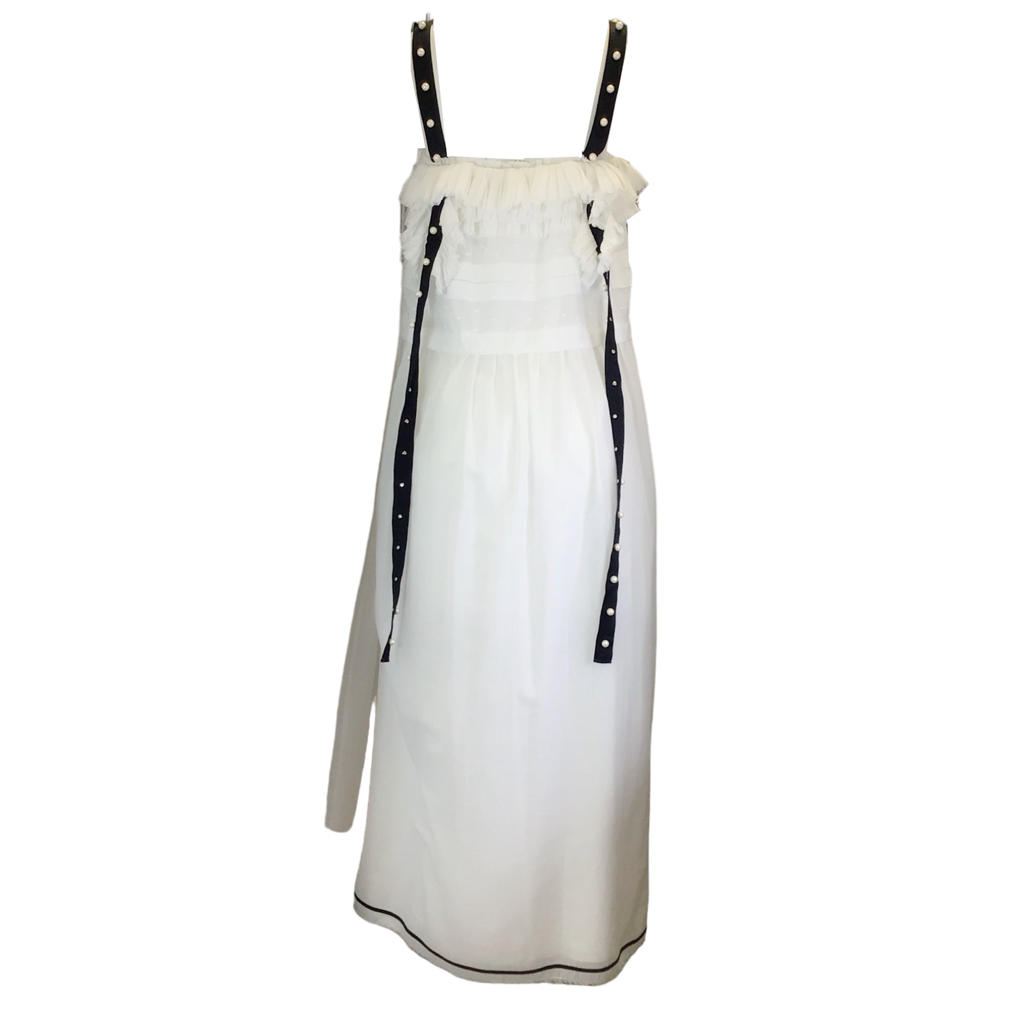 Philosophy di Lorenzo Serafini White / Black Pearl Embellished Cotton Midi Dress