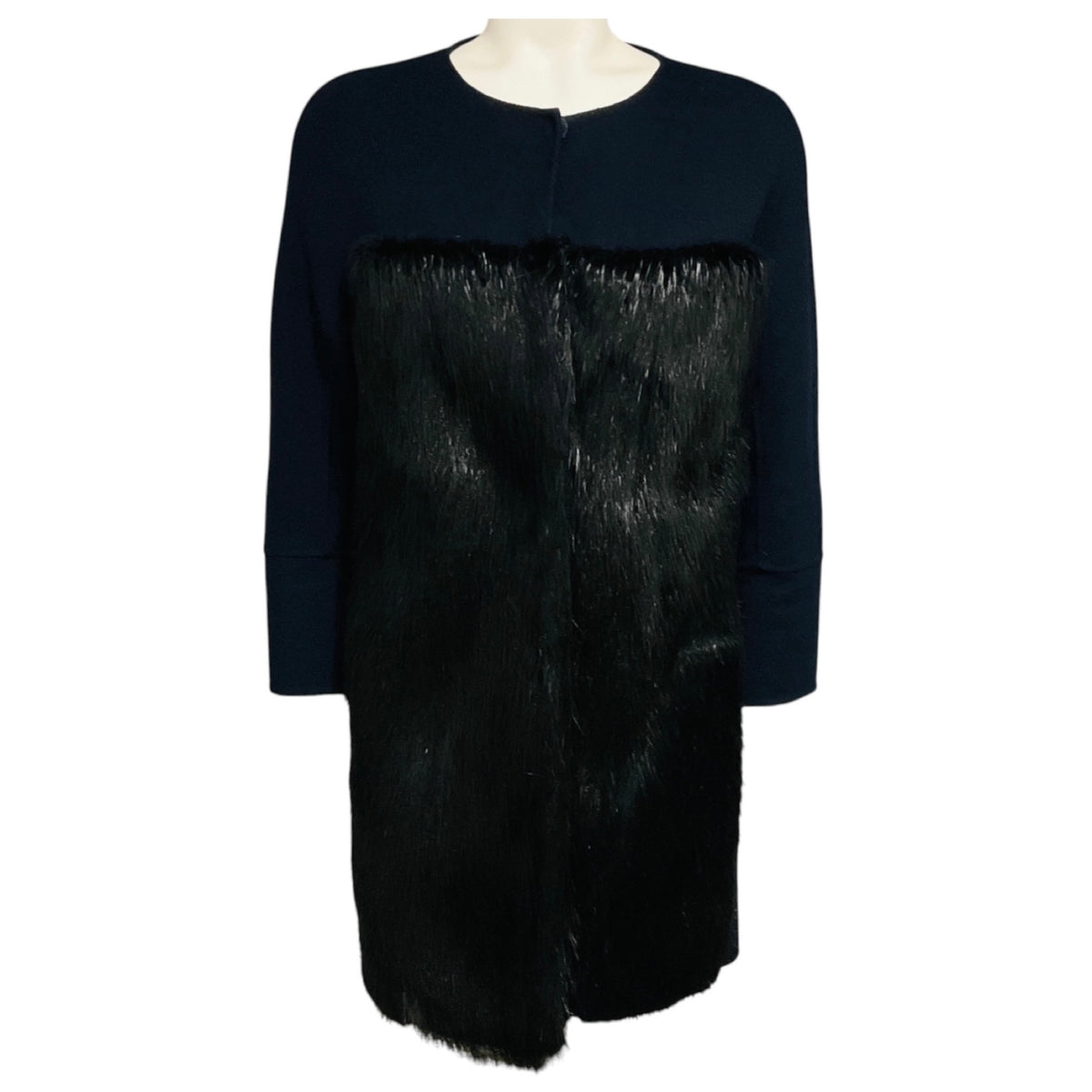 Pologeorgis Navy Blue Wool and Cashmere Coat with Black Beaver Fur