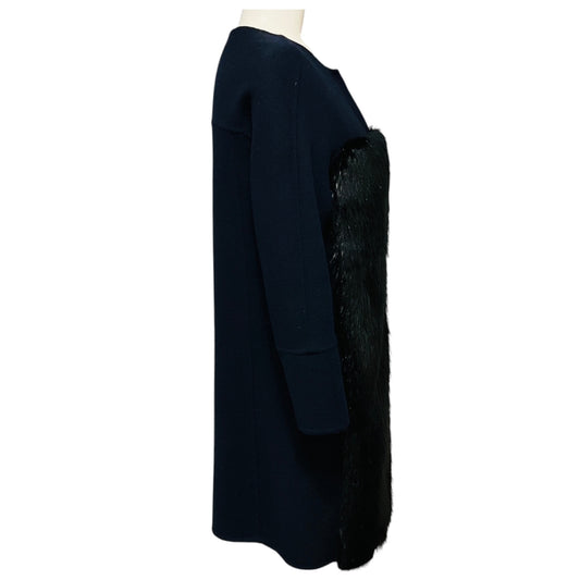 Pologeorgis Navy Blue Wool and Cashmere Coat with Black Beaver Fur