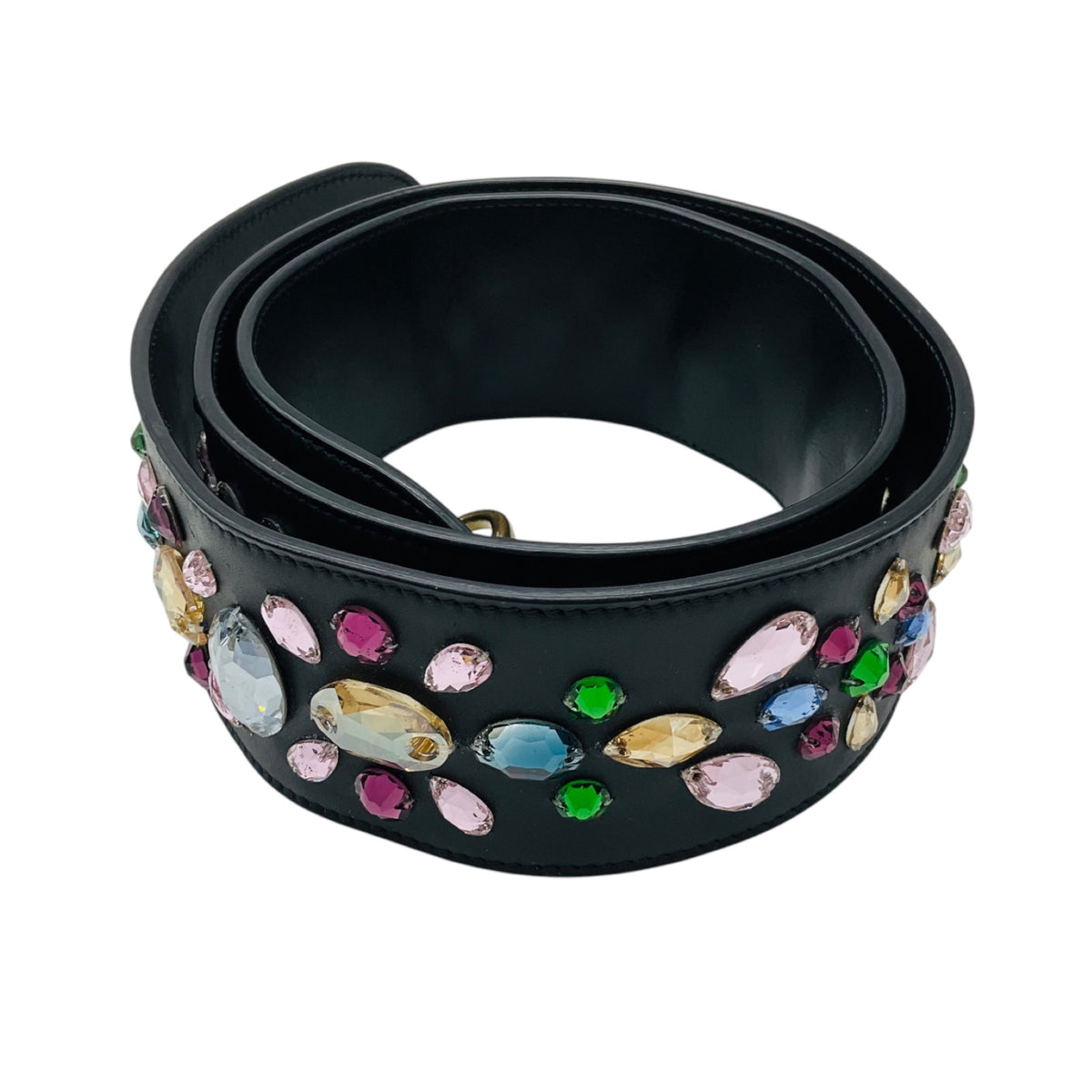 Ralph Lauren Collection Black Multi Stone Embellished Leather Bag Strap