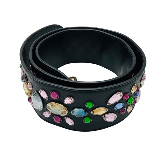 Ralph Lauren Collection Black Multi Stone Embellished Leather Bag Strap