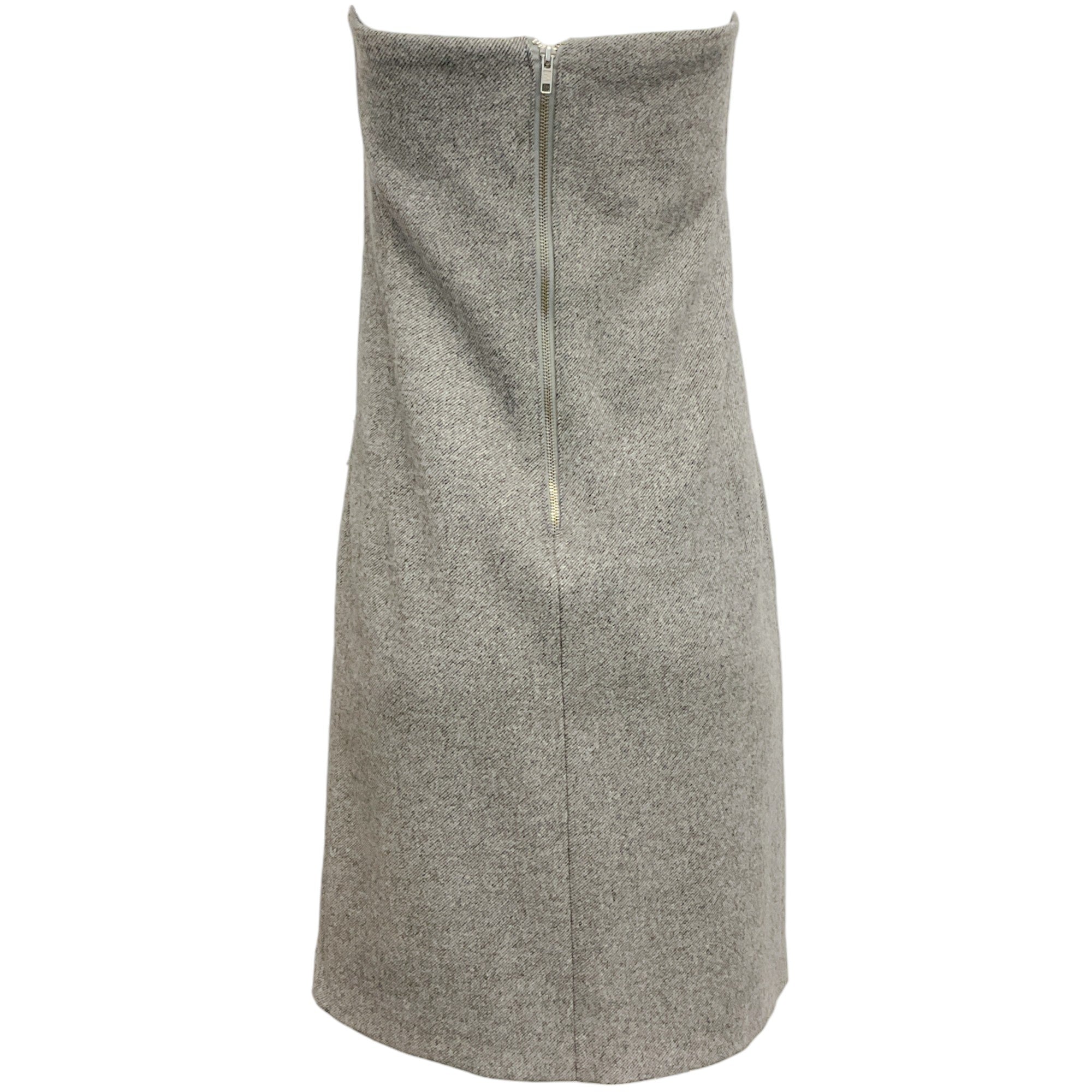 Max Mara Grey Wool Tweed Strapless Dress