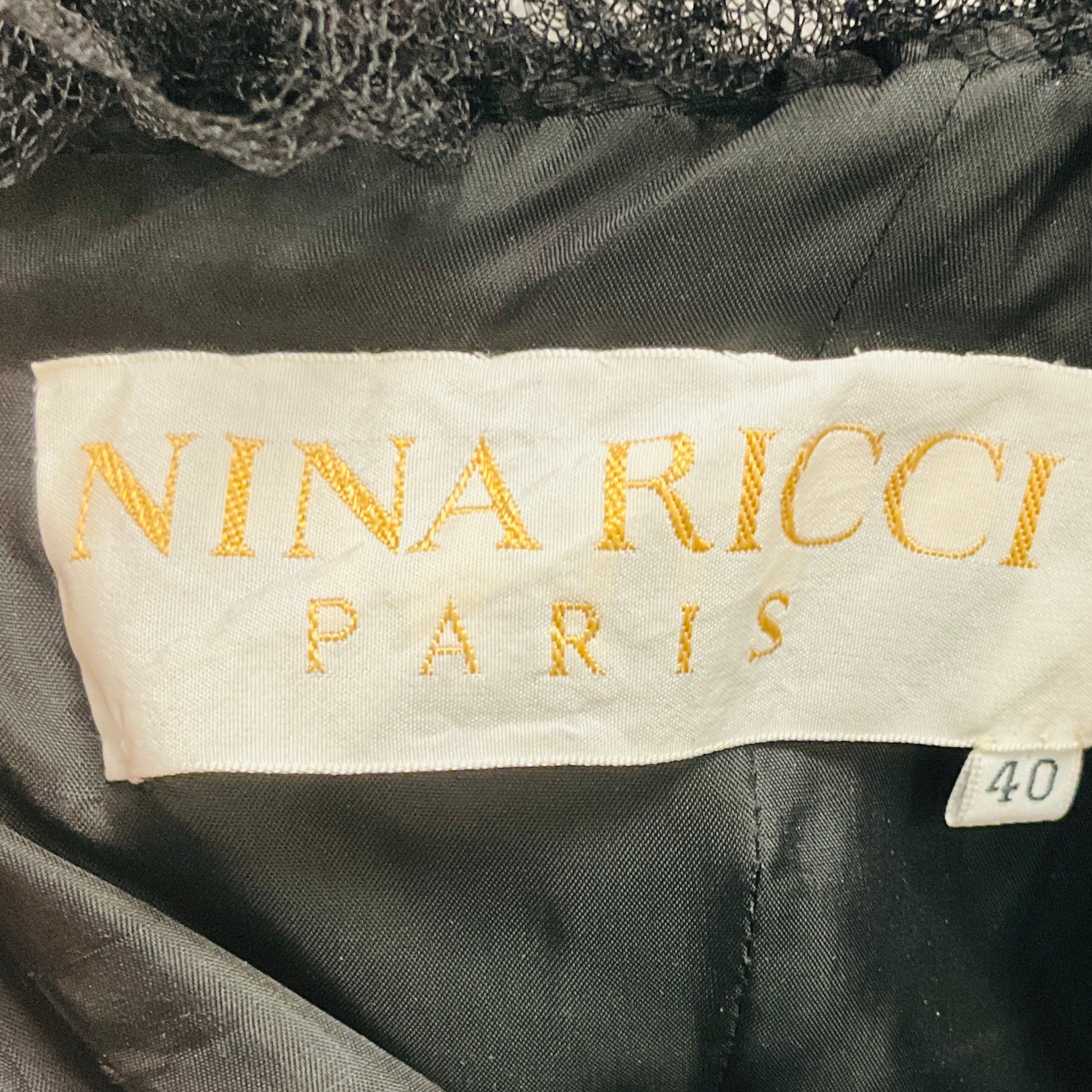 Nina Ricci Vintage Black Dot Patterned Mesh Tulle and Taffeta Gown