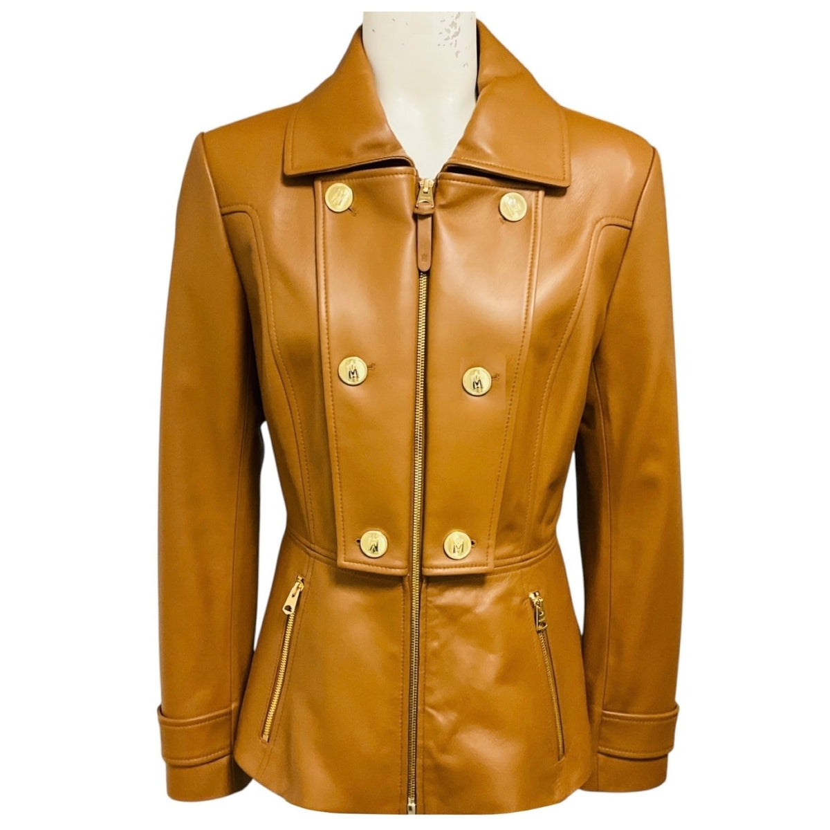 Mackage Earth Brown Barbara Fitted Lamb Leather Jacket