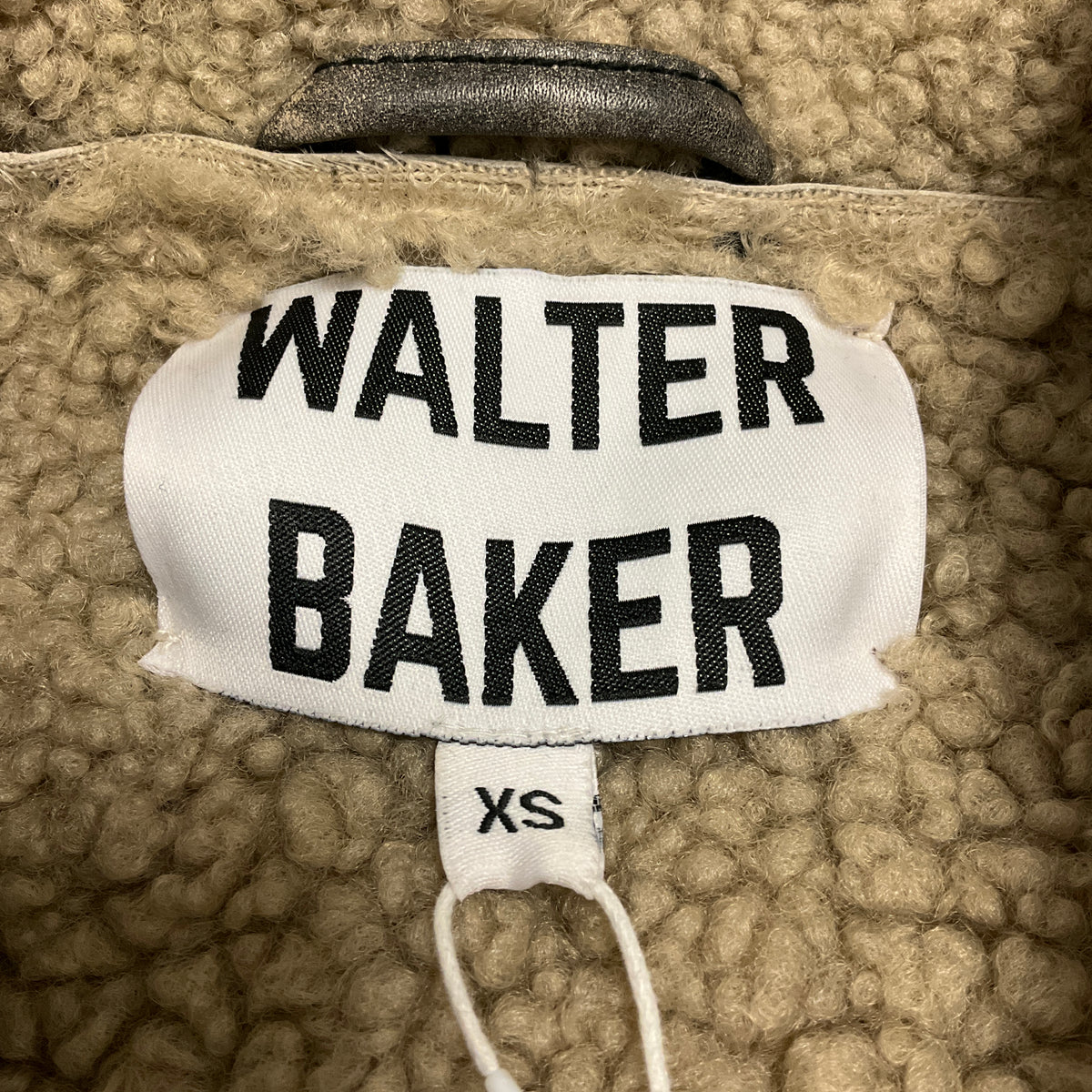 Walter Baker Black Sand / Beige Richie Leather Jacket with Faux Shearling Fur Lining