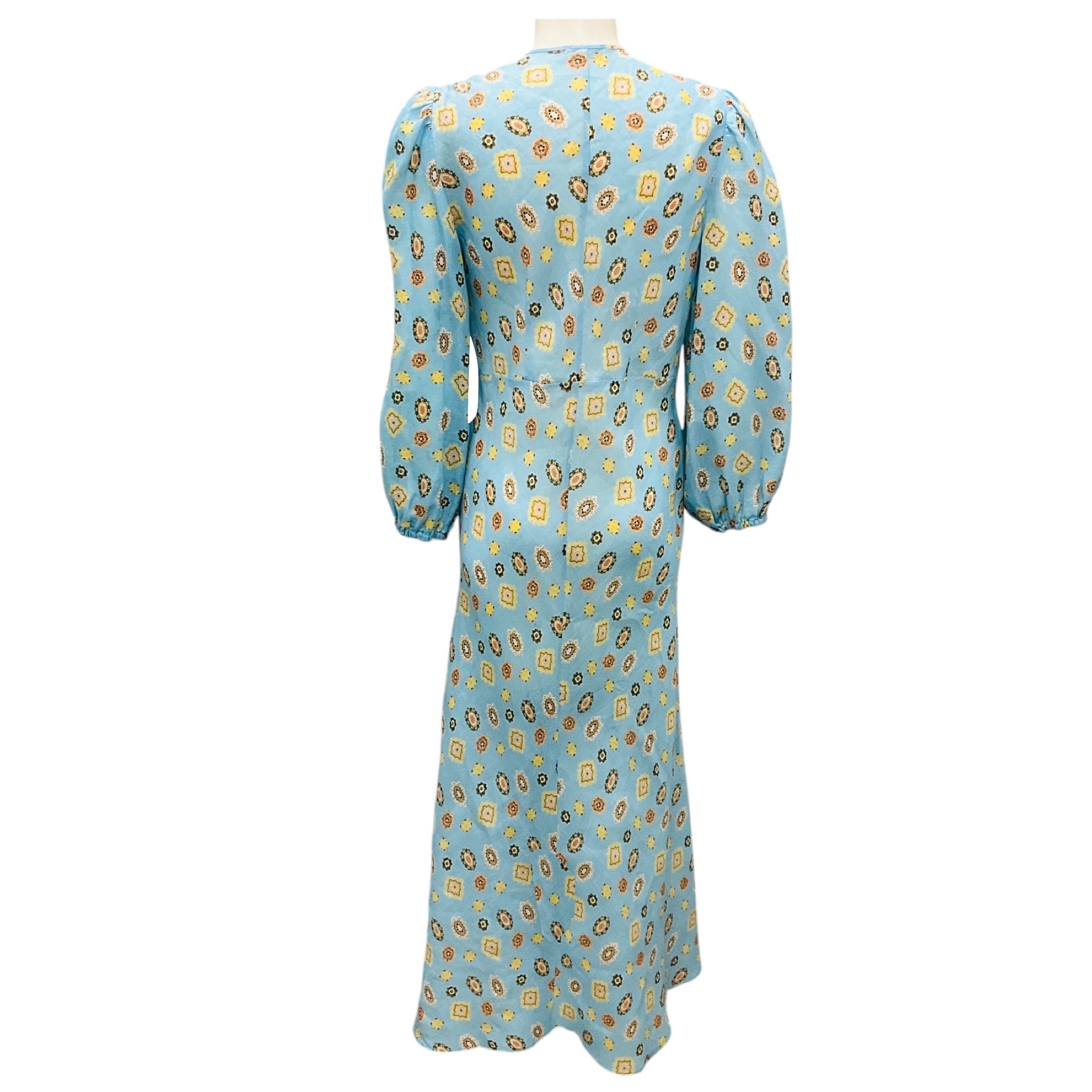 Scanlan Theodore Sky Blue Printed Tie Front Linen Maxi Dress