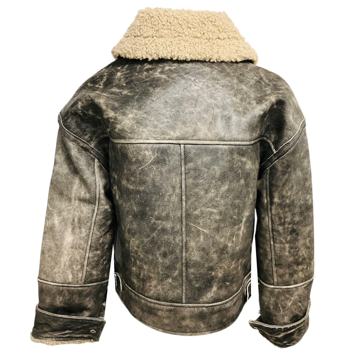 Walter Baker Black Sand / Beige Richie Leather Jacket with Faux Shearling Fur Lining
