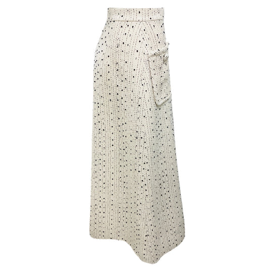 Elie Saab Off White / Black Tweed Midi Skirt