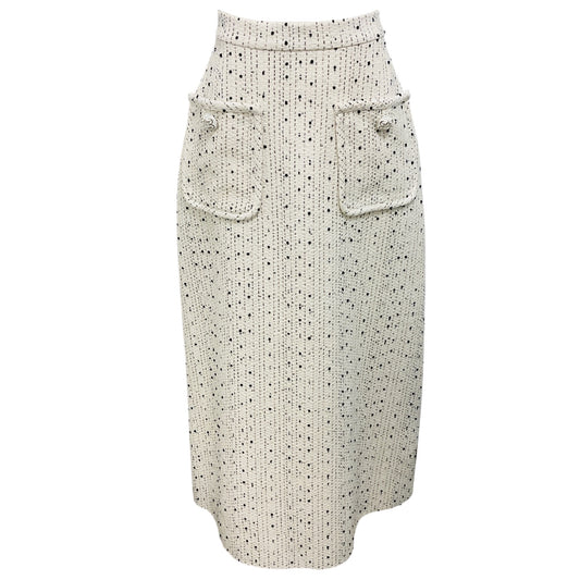 Elie Saab Off White / Black Tweed Midi Skirt