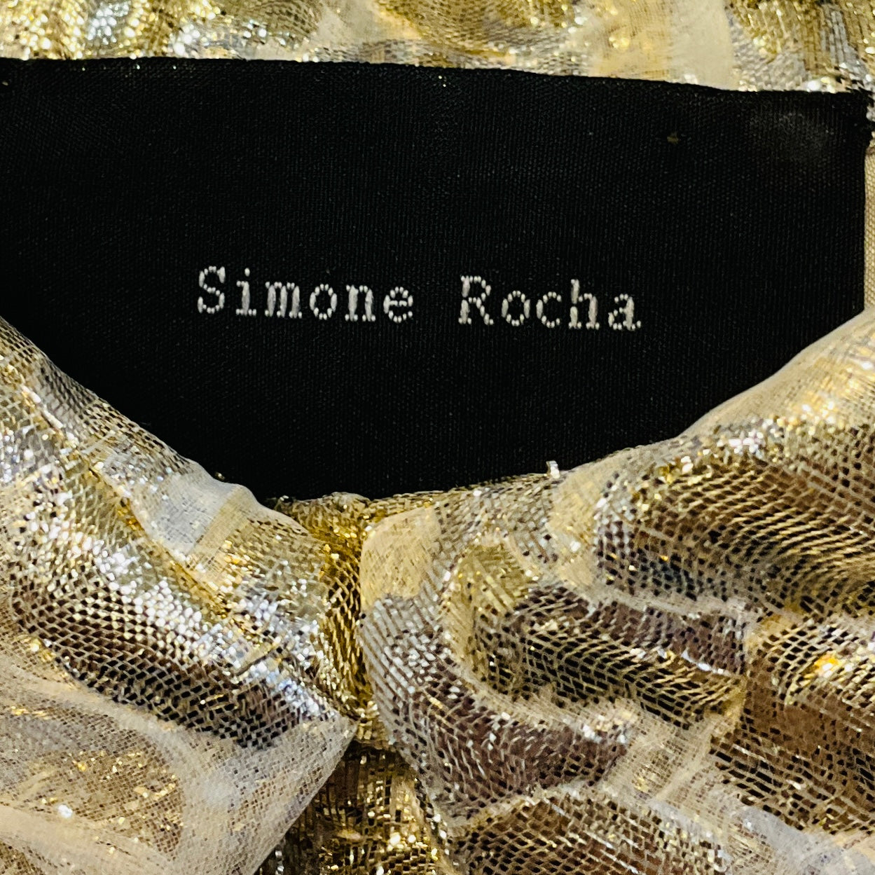Simone Rocha Gold Metallic Sleeveless Textured Jacquard Midi Dress