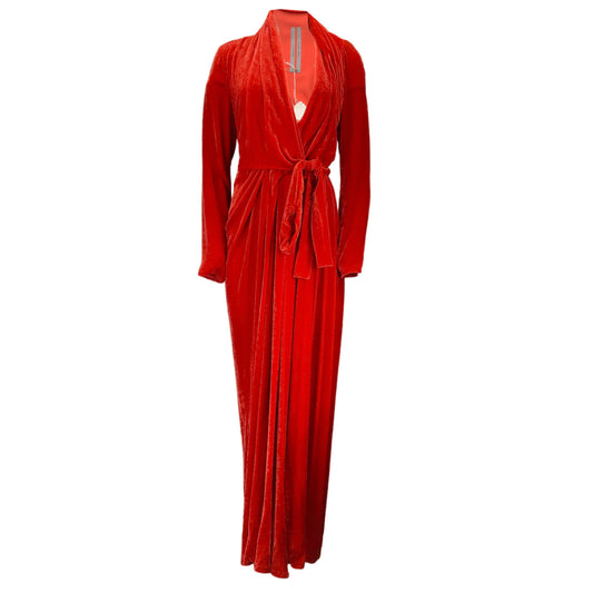 Rick Owens Cardinal Red 2019 Long Sleeved Velvet Wrap Gown / Dress