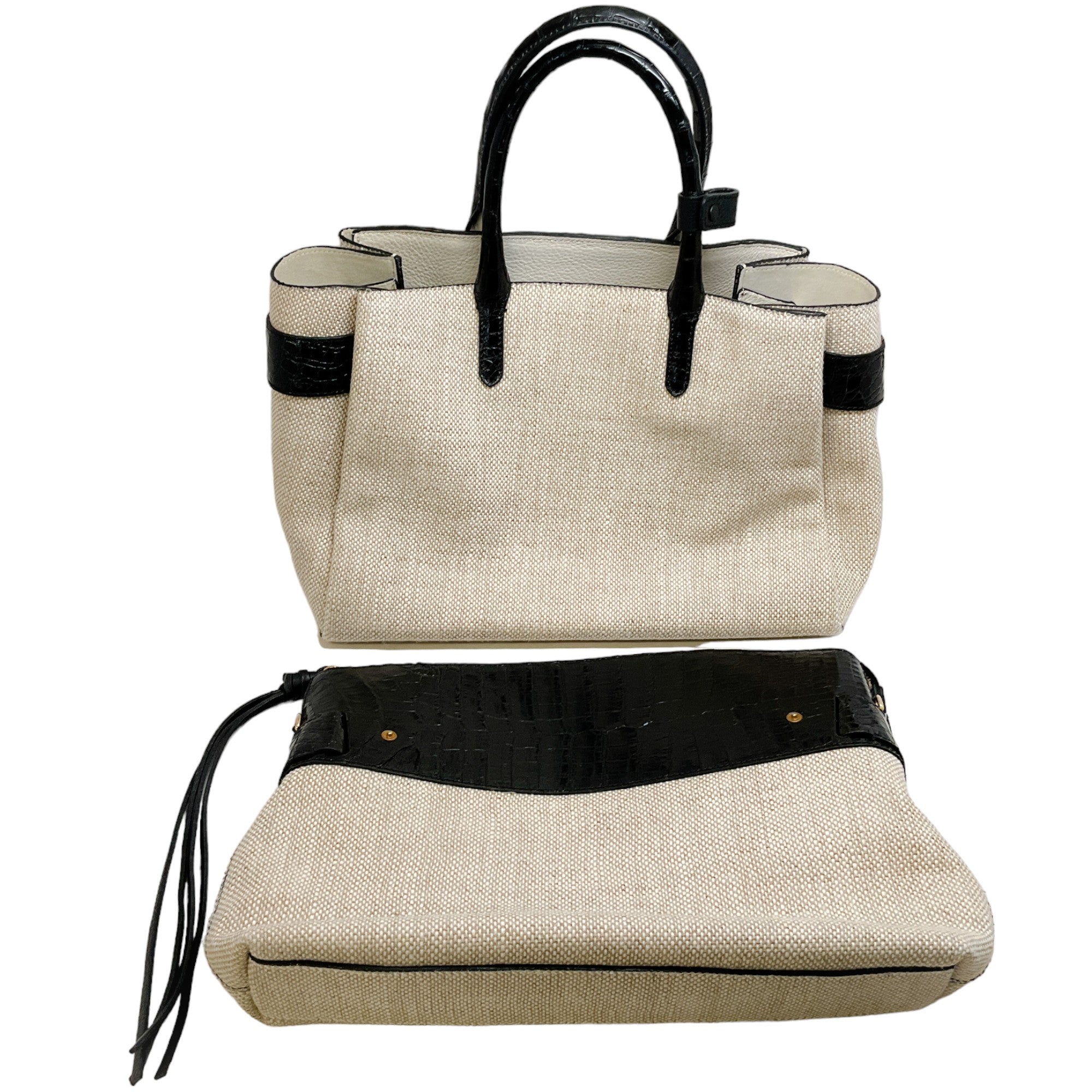 Nancy Gonzalez Canvas and Crocodile Tote with Removable Pouch