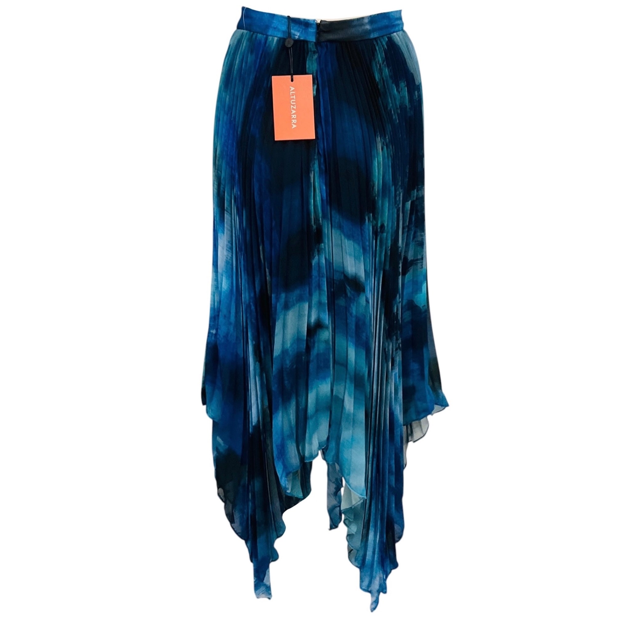 Altuzarra Berry Blue Strokes Pleated Tie Dyed Gauze Skirt