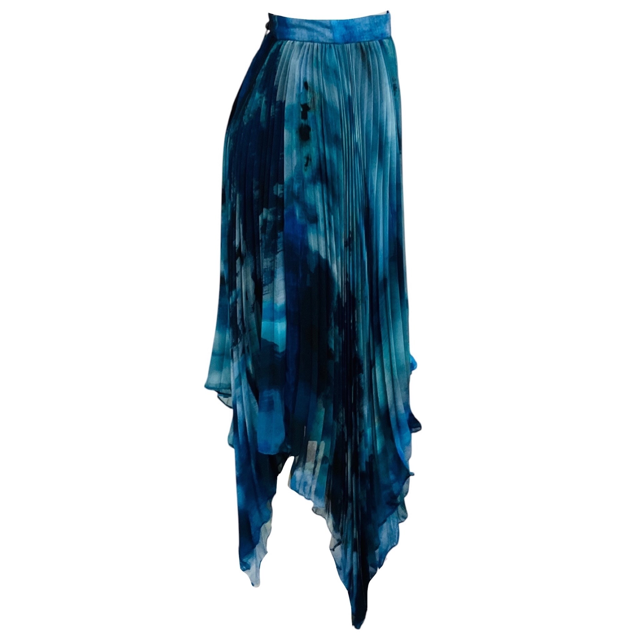 Altuzarra Berry Blue Strokes Pleated Tie Dyed Gauze Skirt