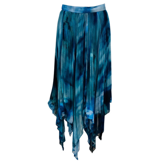 Altuzarra Berry Blue Strokes Pleated Tie Dyed Gauze Skirt