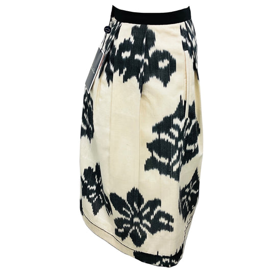 Oscar de la Renta Ivory / Black Ikat Print Midi Skirt