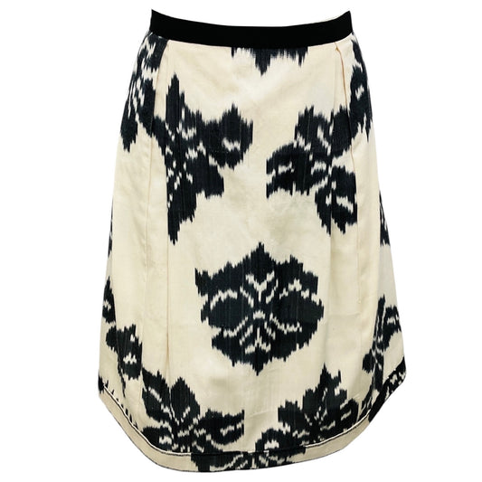 Oscar de la Renta Ivory / Black Ikat Print Midi Skirt