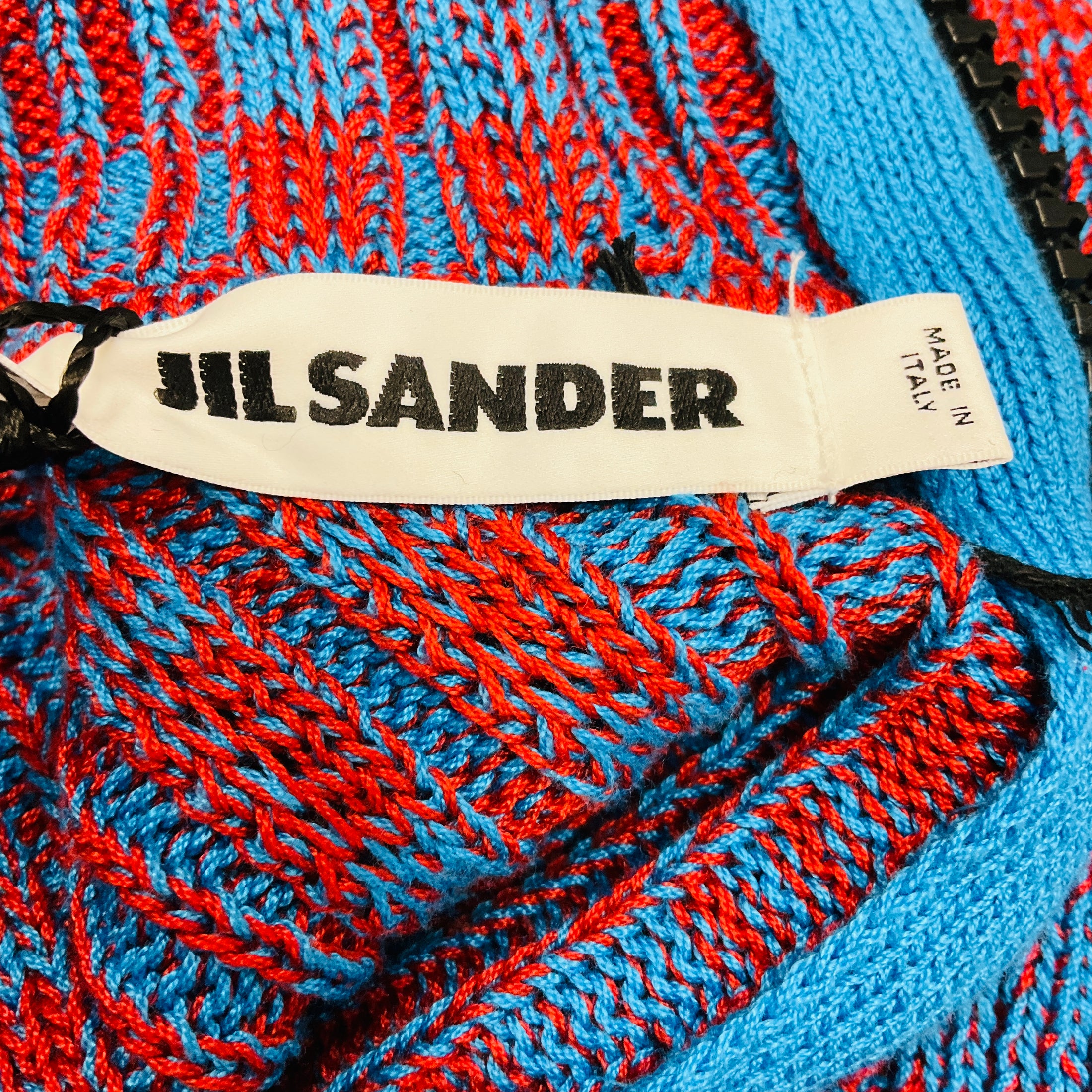 Jil Sander Blue / Red Sleeveless Cotton Knit Mini Dress