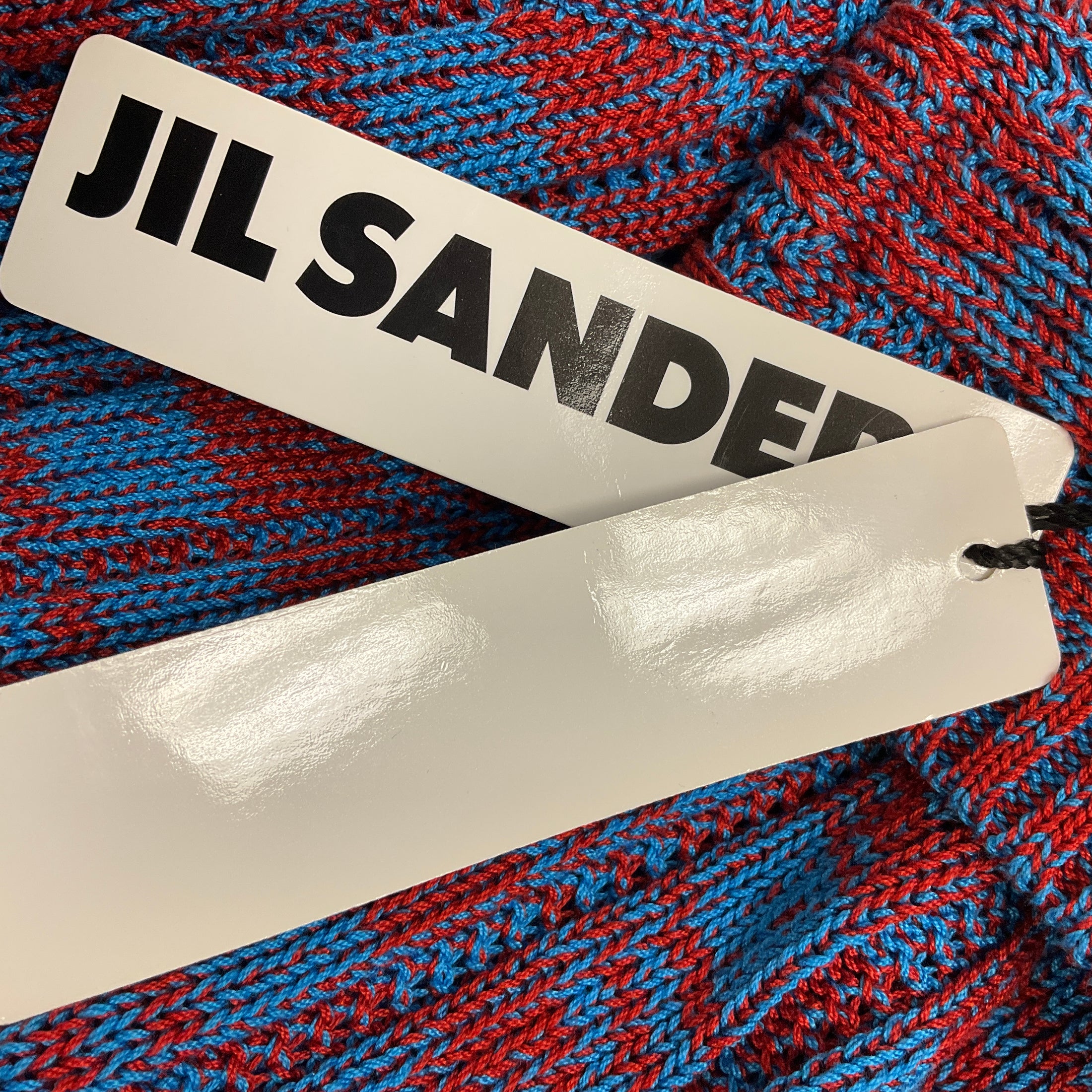 Jil Sander Blue / Red Sleeveless Cotton Knit Mini Dress