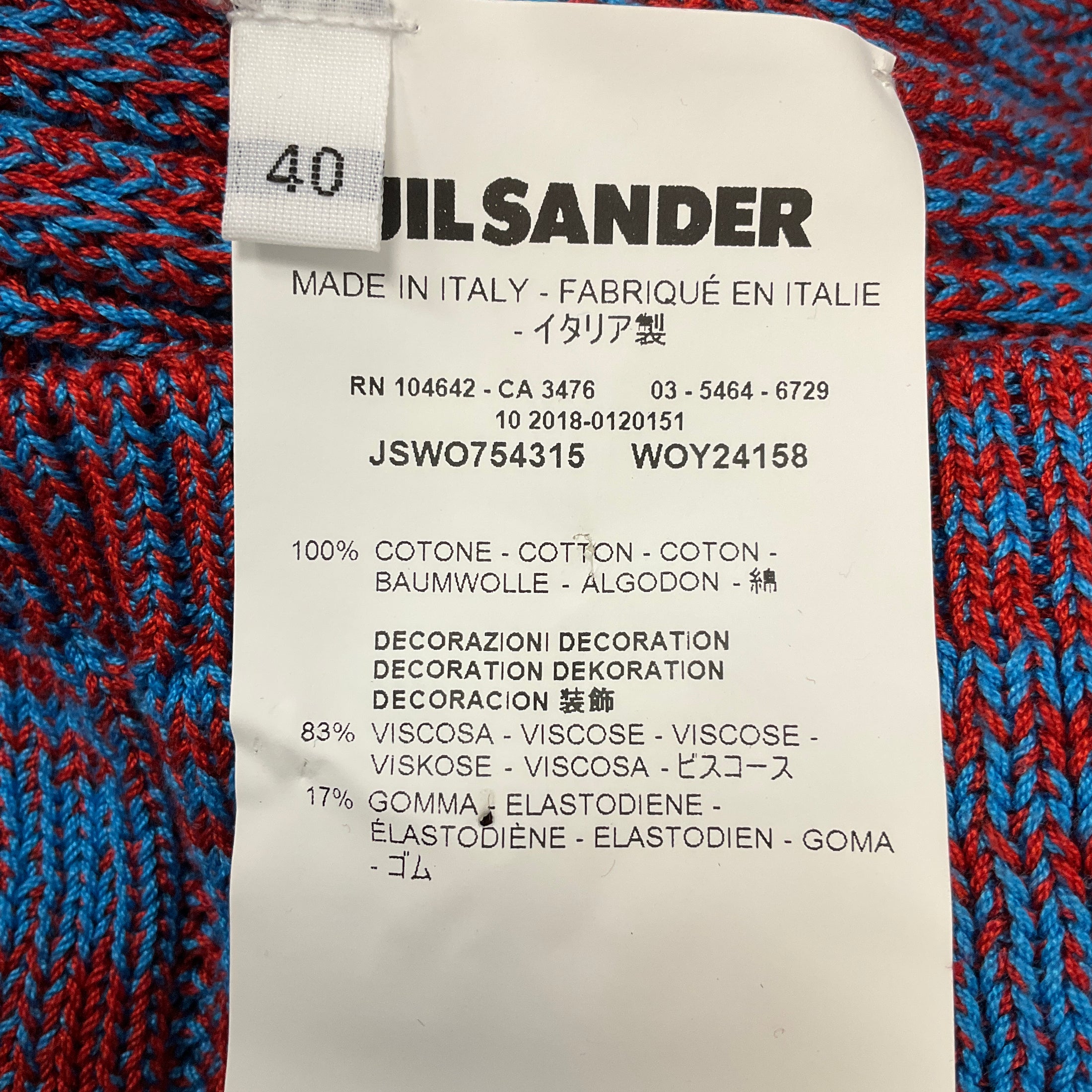 Jil Sander Blue / Red Sleeveless Cotton Knit Mini Dress