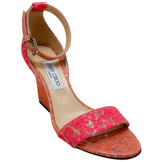 Jimmy Choo Pink / Gold Brocade Edina 85 Sandals
