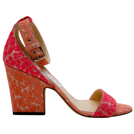 Jimmy Choo Pink / Gold Brocade Edina 85 Sandals