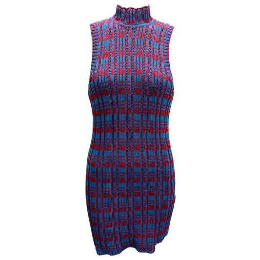 Jil Sander Blue / Red Sleeveless Cotton Knit Mini Dress
