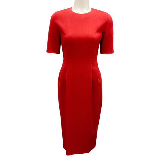 Max Mara Red Short Sleeved Wool Midi Dress