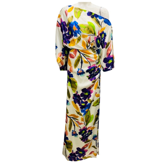 Ramy Brook Ivory Floral Printed Silk Off the Shoulder Maxi Dress