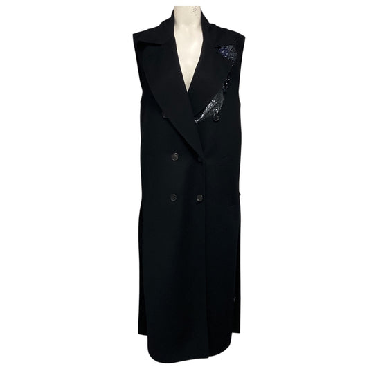 Albino Teodoro Navy Blue Bead Embellished Wool and Angora Long Vest