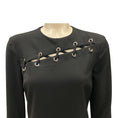 Load image into Gallery viewer, Boutique Moschino Black / Silver Grommet Detail Long Sleeved Crepe Dress
